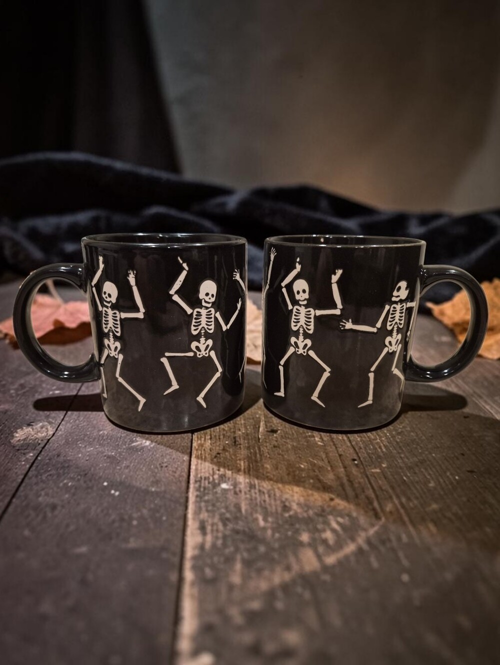Royal Norfolk Set Of 2 Dancing Skeleton Ceramic Mugs